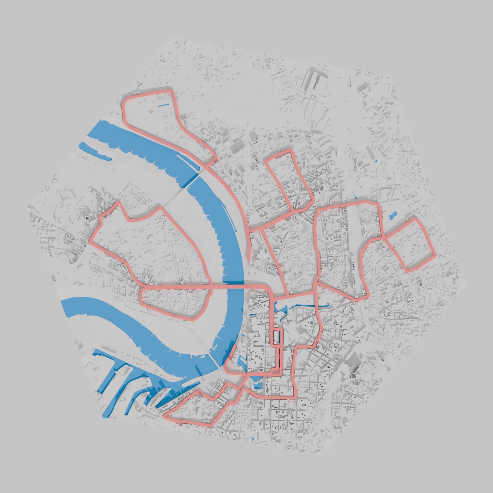 Echter Top-Down-Blender-Render der frisch generierten Düsseldorf-Kachel mit dem Fix